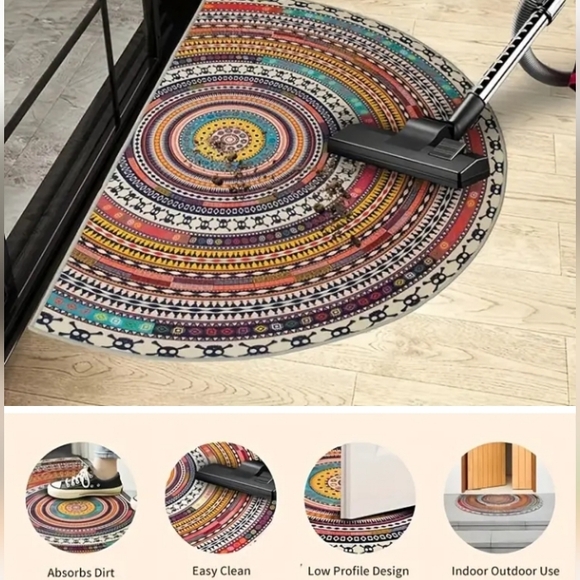 SALE! LARGER Ethnic Tribal Boho Half Circle/Moon Indoor/Outdoor/Accent/Area Rug - Picture 3 of 8
